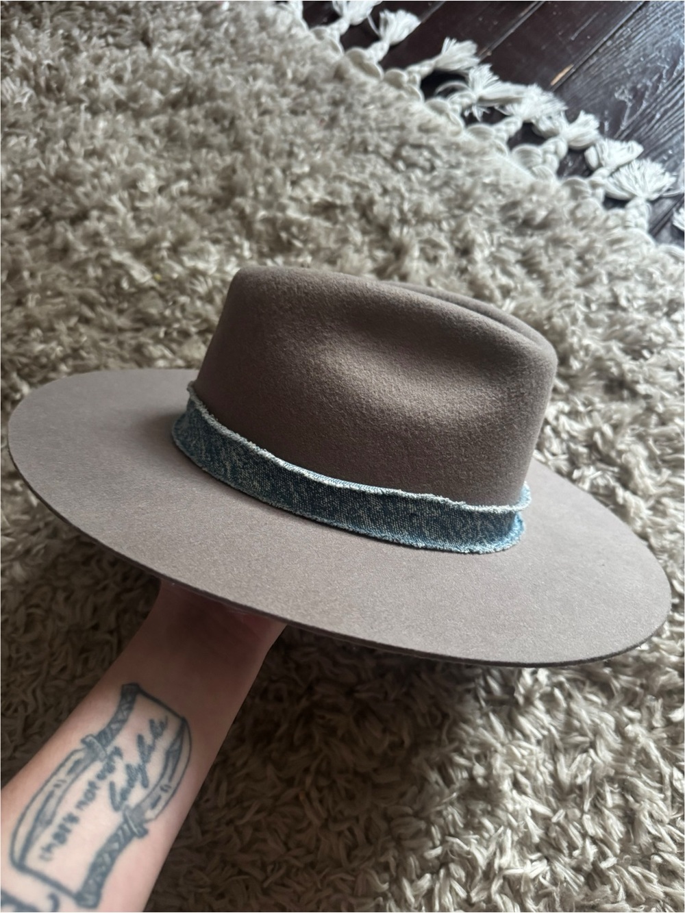 Urban Outfitters felt wide-brim hat with denim band